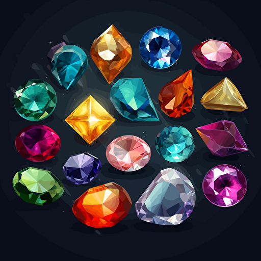 Gems, items, shiny object, high detail, symmetrical, vector, cartoon