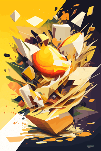 mango and hops explosion, inferno, cubist painting, Neo-Cubism, layered overlapping geometry, art deco painting, Dribbble, geometric fauvism, layered geometric vector art, maximalism; V-Ray, Unreal Engine 5, angular oil painting, DeviantArt