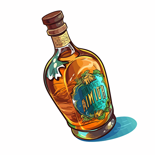 an open bottle of rum, cartoon, vector style