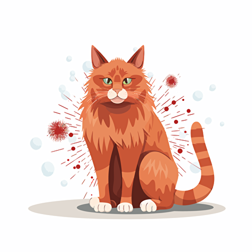 minimanilist ilustration, vector, sick red tabby cat, virus, white background
