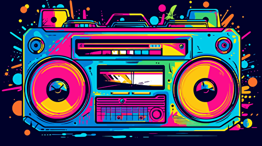 team logo of boom box, vector, high res, lisa frank color palette