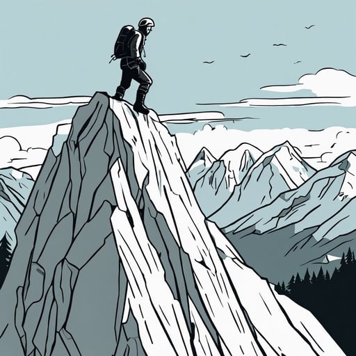 A mountaineer climbing an icy cliff.