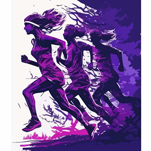 poster for a running, several people running, vector, purple