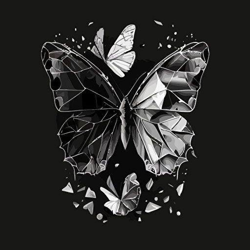 2D cartoon, Black and White, butterfly with crystal wings, Vector Art Style