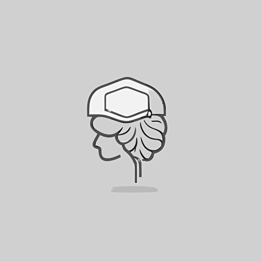 design a minimal vector logo, outlined personificated brain wearing a graduation cap, white background