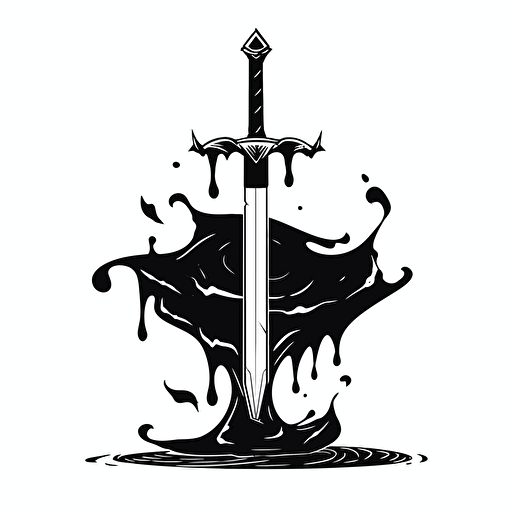 black logo of a sword turning into a fountain pen with a swirl of ink, Minimalistic, design, modern. White background, vector, creative