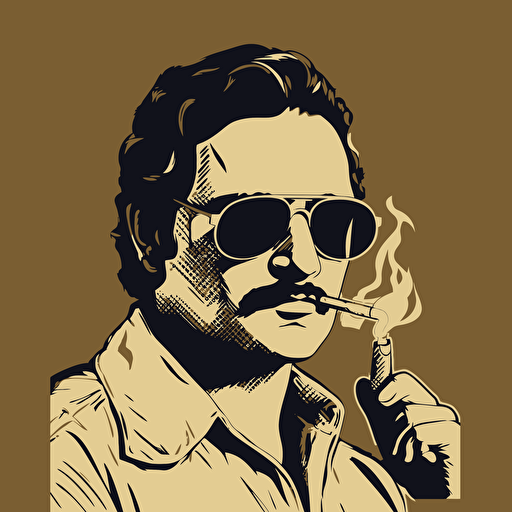 Narcos smoking a martin ancin style cigarette, simple vector art