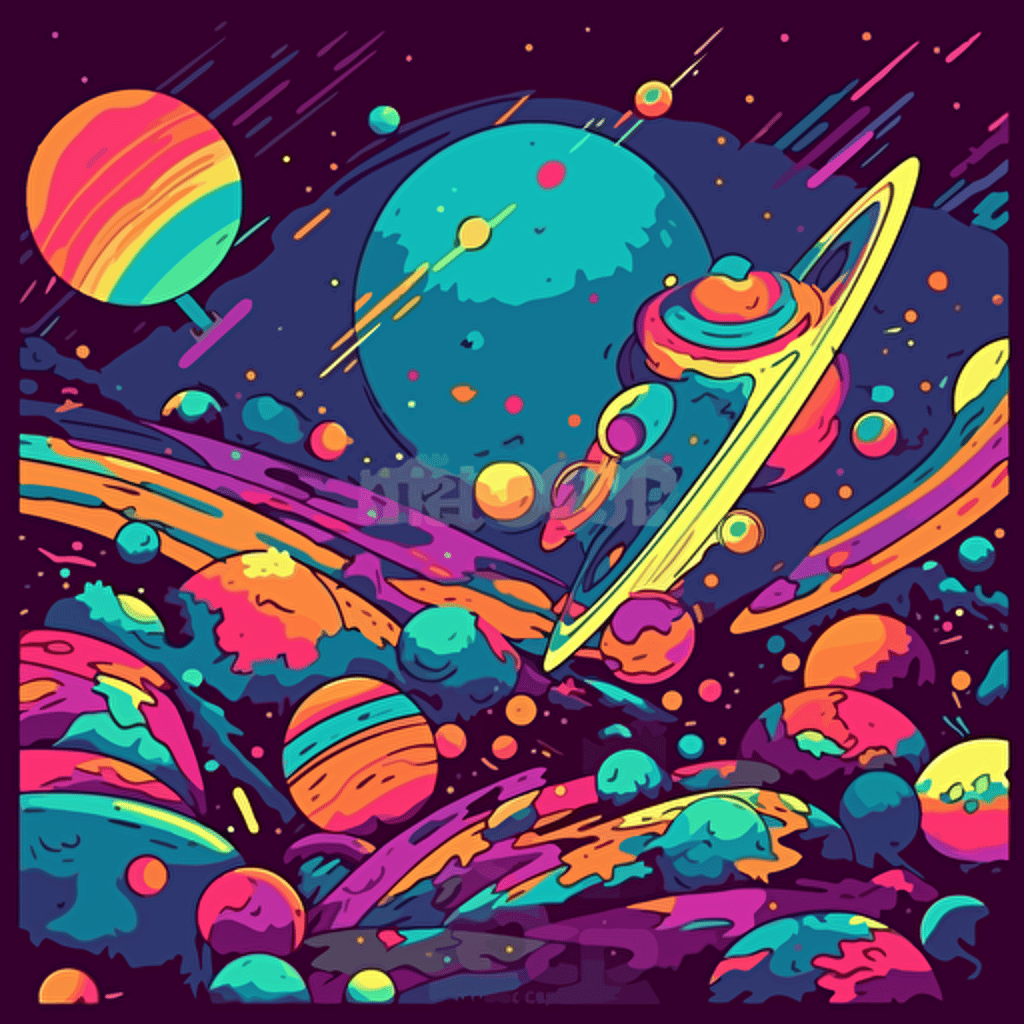 space background, cartoon anime, colors, surreal, Vector illustration,