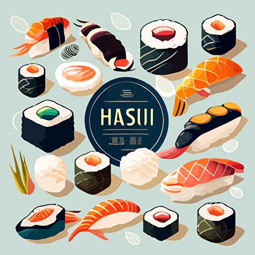 vector style sushi selection with a transparent backbackground. advert.