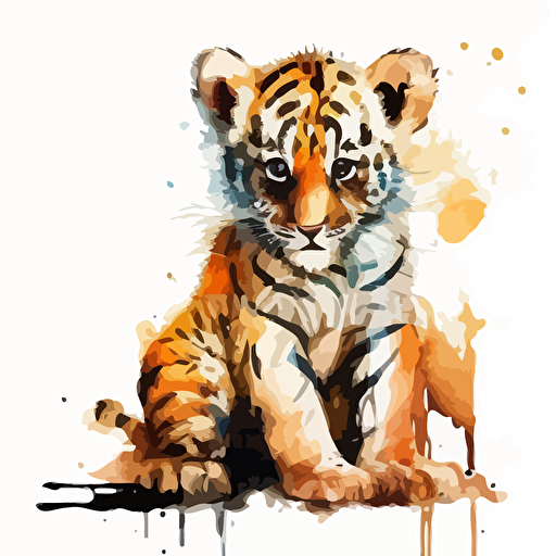 baby watercolor tiger vector,comic style, white background