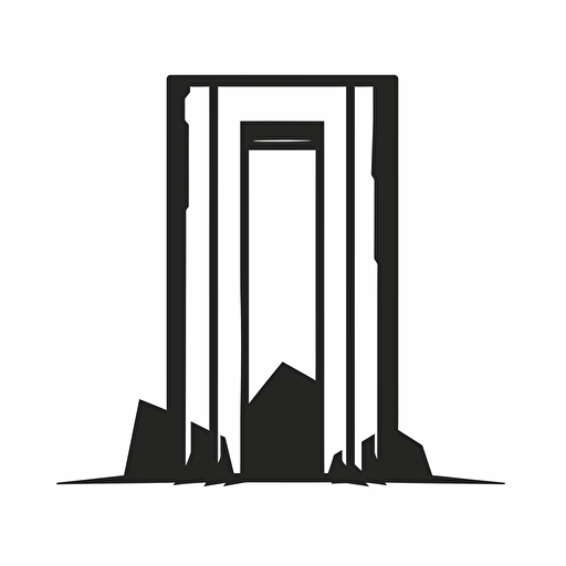 Monolith, looking at the camera, minimal, outline strokes only, black and white, logo, vector, white background