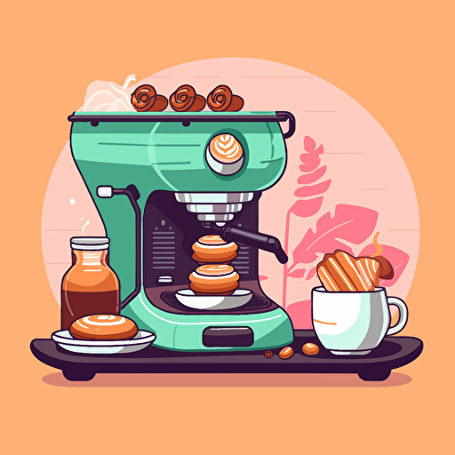 expresso coffee machine vector with pastry