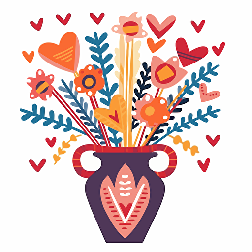 Valentine’s day bouquet of arrows in a Texas flag vase in vector art cartoon style, flat color,