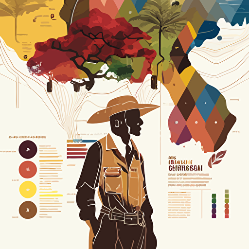 coffee crops illustration, coffee bean, grower, 2d vectors, geometric, colors inspired by Colombia