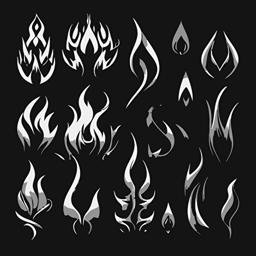 Vector fire and flame shapes. Black and white only
