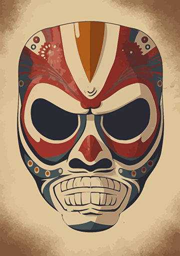 a mexican style vector of a colorful mask with sunrays, in the style of ravi zupa, light beige and red, jack kirby, cody ellingham, gritty textures, explosive pigmentation, octane render