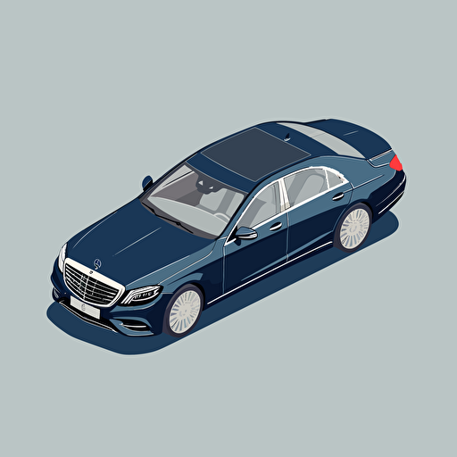 isometric icon, 2018 Mercedes-Benz S-Class sedan, solid background, in the style of Matthew Skiff illustrations, in the style of Christopher Lee illustrations, in the style of Jonathan Ball illustrations, simple, rough-edged drawing, vector illustration, flat art,