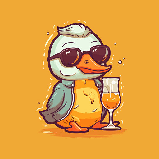 Adult Duck wearing glasses and drinking juice, vector illustration style, Minimalistic, illustration, Sticker style
