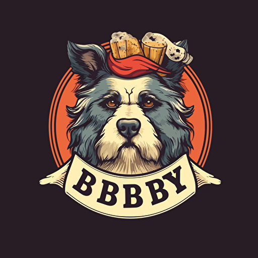 beer logo named Buddy, hipster vector logo with swiss shepherd short fur and floppy ears