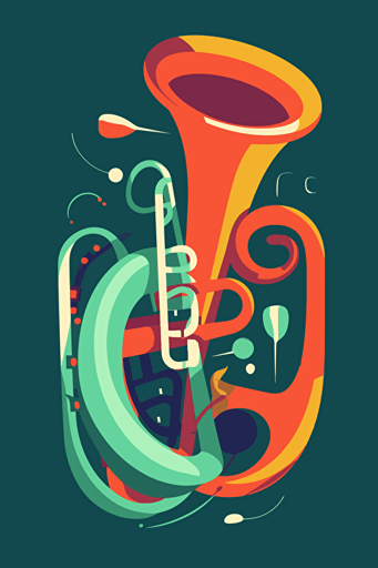 Tuba instrument, flat vector modern style, vibrant, loud, abstract