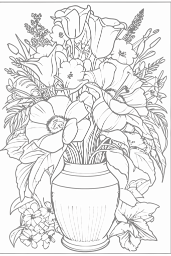 flat vector pdf image, coloring page, flower bouquet::1 color, shadow, captions boxes, text::-0.6