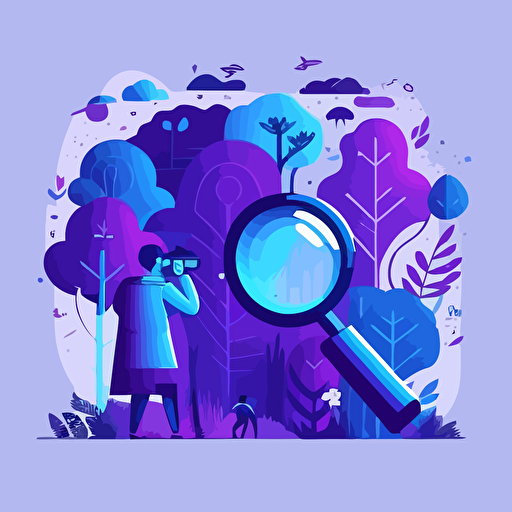 blue and purple flat vector illustration of The first AI search truly optimized for business and dev teams, alike.