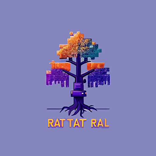 simple minimal logo of robot tree, pixel art, matrix code, flat vector logo, blue purple orange gradient, simple minimal, style of Paul Rand