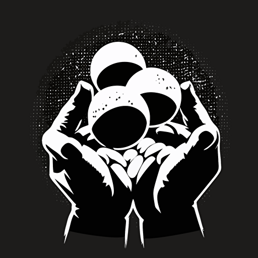 holding balls, vector icon, call of duty perk, comic book style, black background, black and white, no text