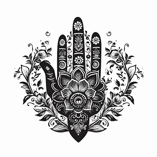 mehendi logo, on a white background, black and white, vector logo, flat