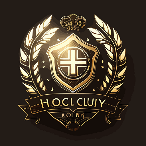 An emblem for a football club called Holy Glory Hunters. Initials HGH. Gold theme. Winners medal. Unreal Engine. White Background. Monochromatic colours. Simple. Modern. Vector logo. No Shadows.