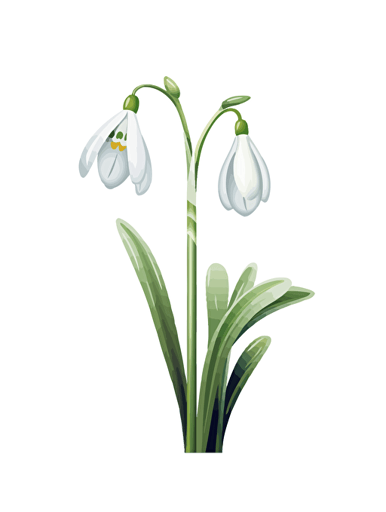 vector image of single snowdrop flower, soft pastel colors, white background
