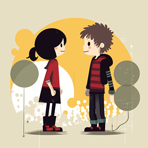 boy and girl talking,vector line drawin ar 16:9