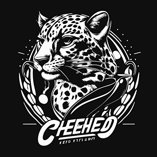 an uncluttered illustration for a speed club. The leopard is the club's mascot. Represent the whole body of the animal. 90s spirit, vector, in black and white, flat 2d