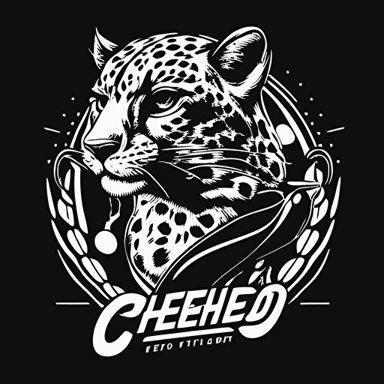 an uncluttered illustration for a speed club. The leopard is the club's mascot. Represent the whole body of the animal. 90s spirit, vector, in black and white, flat 2d