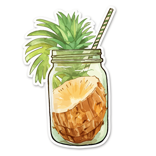 Watercolor vector illustration pina colada muted colors sticker white background