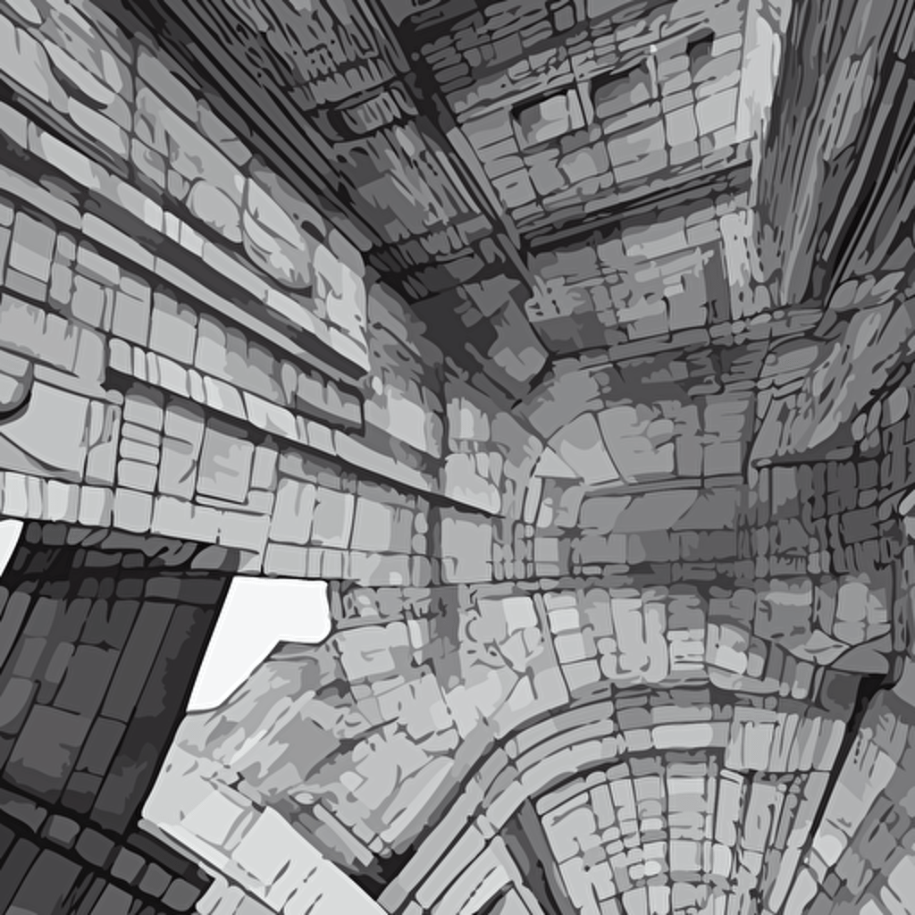 illustration style hugh ferriss giorgio de chirico gérard trignac brutal concrete interiors surrealistic roman architecture aerial spaces archs columns high contrast light shadows low poly 3d render volumetric light