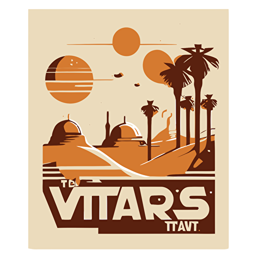 a vector retro art poster for holidays to tatooine from star wars on a white background