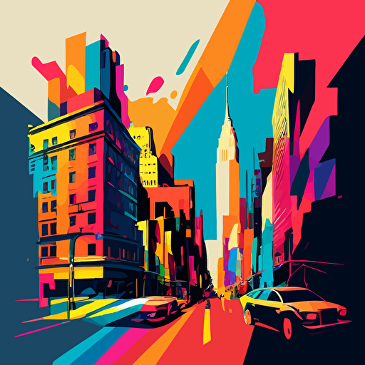 guache painting new york city, colorful vectorized digital art
