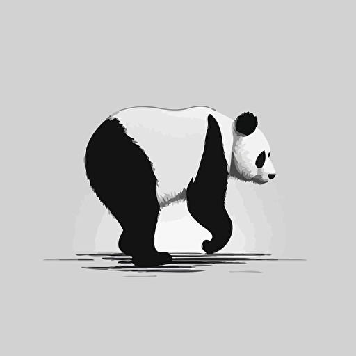 an abstract panda icon. Panda walking away. Behind angle. Black and white vector. Minimal. Simple. Clean. No detail. No texture. Abstract.