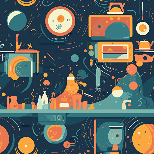 abstract colorful vector art of kitchen in space