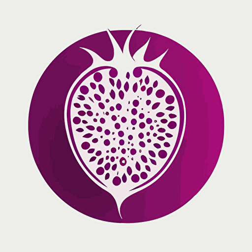 professional minimalist circle logo of a passionfruit. Circle logo, solid magenta fill #FF00FF with white #FFFFFF details of seeds that form heart shape in middle. vector clipart