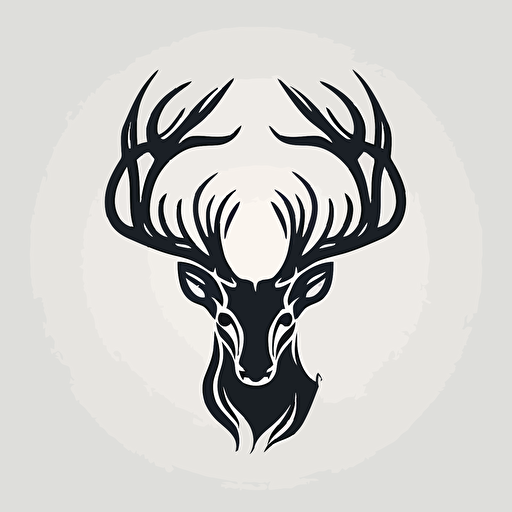 simplistic buck head with big antlers logo, white background, vector image, minimalistic
