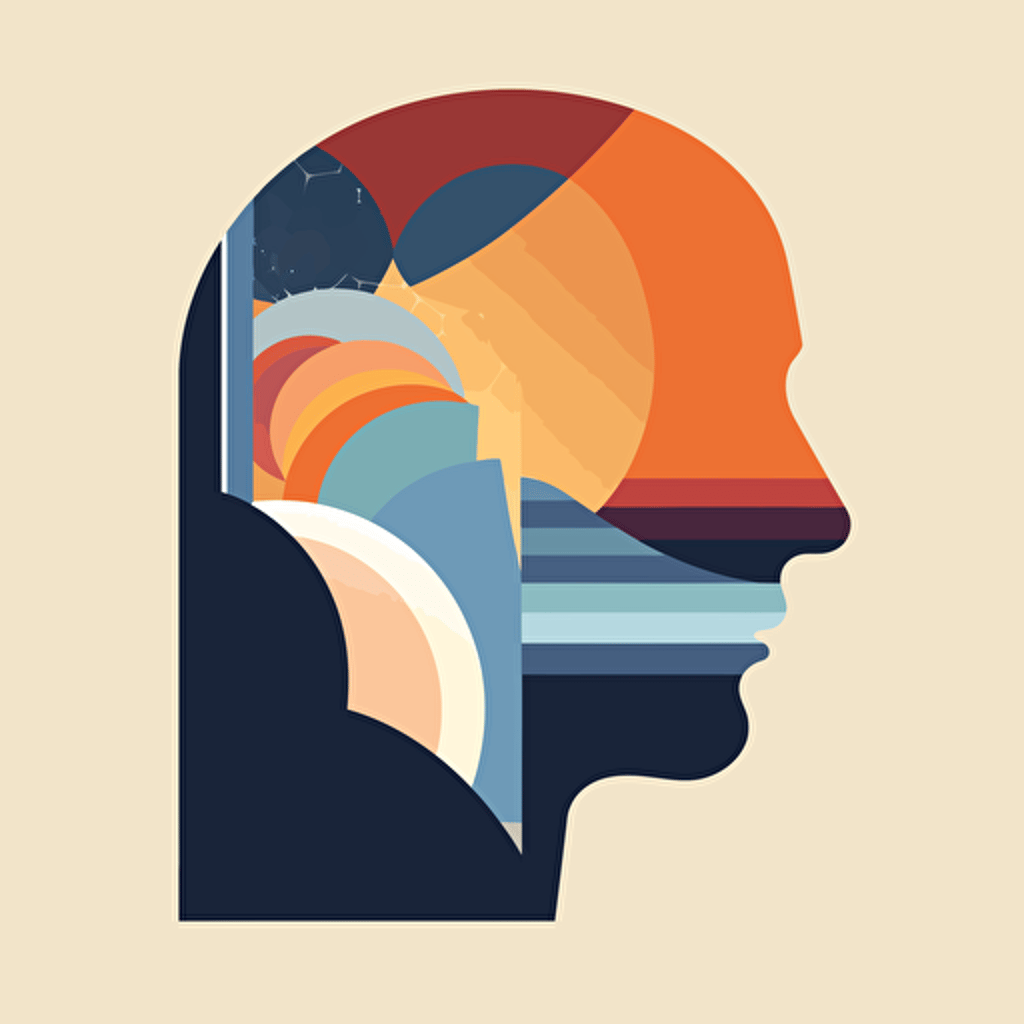 abstract image that represents deep thought, the end of ideology, flat, minimalistic, creative, vector, illustration