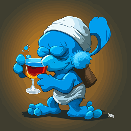 smurf with liquor, cartoon, vector