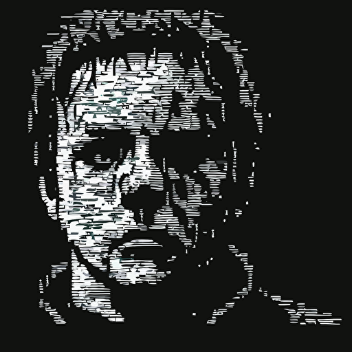16bit jason Michael Myers, white on black background, no shading, 2D, vector, 3:4