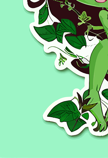 Cartoon cute Poison Ivy, sticker, white background, soft green tones, die cut sticker, no image noise, no lettering, hyper detail, maximum detail, vector