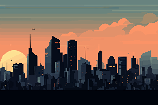 Flat vector-style :: A city skyline :: The skyline is formed by interconnected gears and cogs :: The shot is a close-up, looking up at the skyline as if it were towering over you ::