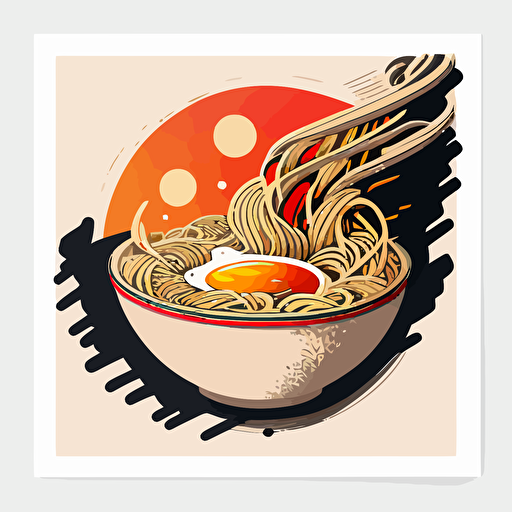vector art, bowl of ramen, lots of empty white space, sticker