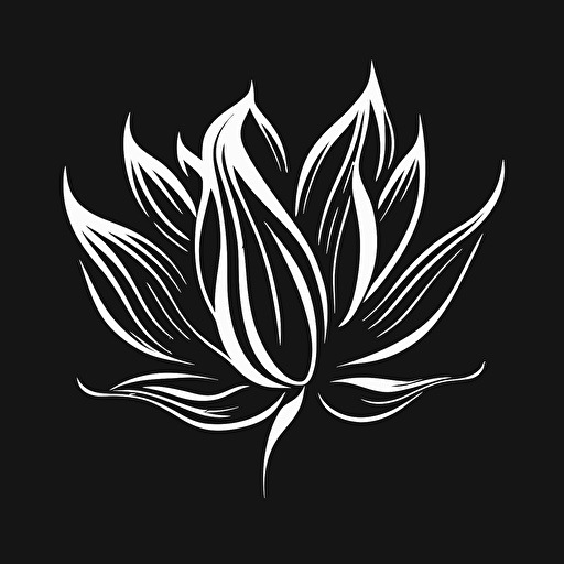 simple iconic logo of a lotus flower, white vector on black background