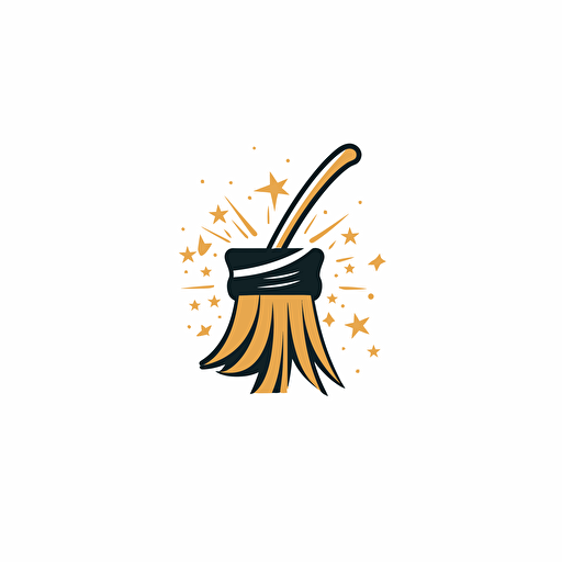 logo, cleaning company, vector, simple, minimalist, modern, white background, broom, stars